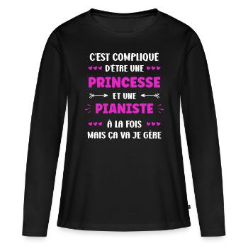 pianiste - T-shirt manches longues Premium bio Femme - noir - Devant - Julia (174cm)
