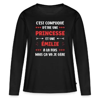 Émilie - T-shirt manches longues Premium bio Femme - noir - Devant - Julia (174cm)