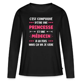 médecin - T-shirt manches longues Premium bio Femme - noir - Devant - Julia (174cm)