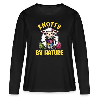 Noueux par la nature Chèvre Drôle Tricot - T-shirt manches longues Premium bio Femme - noir - Devant - Julia (174cm)