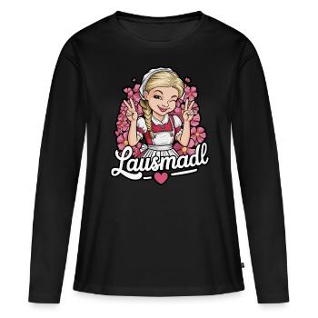 Lausmadl Tracht Dirndl Ersatz - Frauen Premium Bio Langarmshirt - Schwarz - Vorne - Julia (174cm)