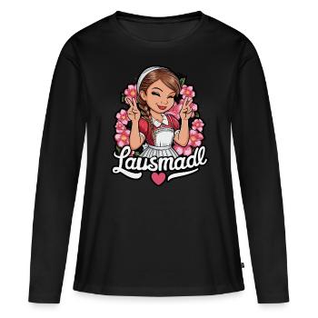Lausmadl Tracht Dirndl Ersatz - Frauen Premium Bio Langarmshirt - Schwarz - Vorne - Julia (174cm)