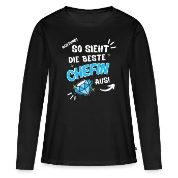 So sieht die beste Chefin aus - Frauen Premium Bio Langarmshirt - Schwarz - Vorne - Julia (174cm)