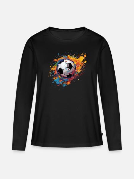 Fußball - Frauen Premium Bio Langarmshirt - Schwarz