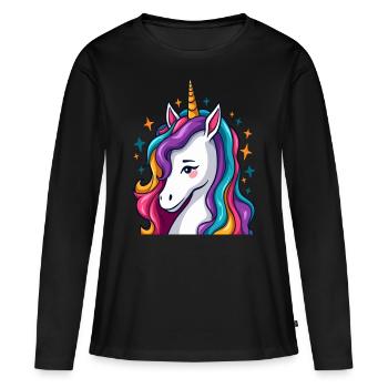 Sassy Unicorn with Rainbow Waves - Women's Premium Organic Long Sleeve Shirt - black - Front - Julia (174cm)