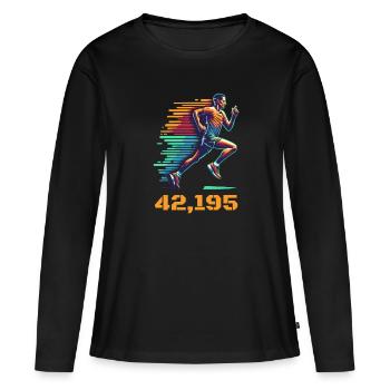 Un marathonien court un marathon de 42,195 km - T-shirt manches longues Premium bio Femme - noir - Devant - Julia (174cm)