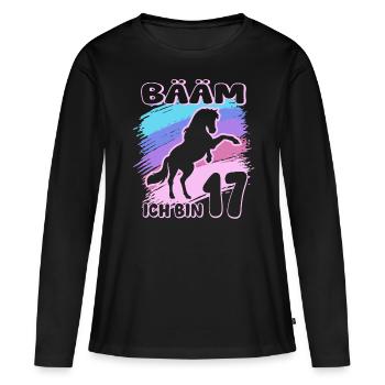 Bääm ich bin 17 | Pferde Mädchen | Reiterin - Frauen Premium Bio Langarmshirt - Schwarz - Vorne - Julia (174cm)