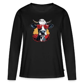 Une vache avec des lunettes de soleil à la montagne - T-shirt manches longues Premium bio Femme - noir - Devant - Julia (174cm)