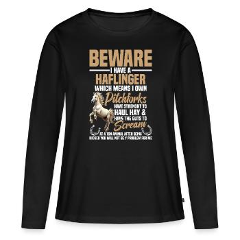 Horse Owner Horse Smell Horse Riding Haflinger - Frauen Premium Bio Langarmshirt - Schwarz - Vorne - Julia (174cm)