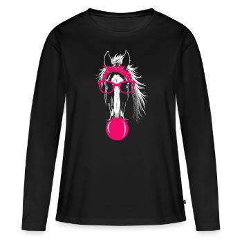 Haflinger Outfit Cheval Équitation Propriétaire de cheval - T-shirt manches longues Premium bio Femme - noir - Devant - Julia (174cm)