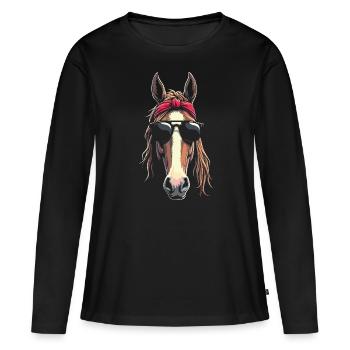 Amateur de chevaux Fier propriétaire d’un Gentle Haflinger - T-shirt manches longues Premium bio Femme - noir - Devant - Julia (174cm)