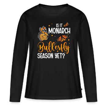 Entomologie Insecte Plante d’asclépiade Monarque Papillon - T-shirt manches longues Premium bio Femme - noir - Devant - Julia (174cm)