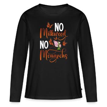 Entomologiste : Pas d’asclépiade, pas de papillon monarque - T-shirt manches longues Premium bio Femme - noir - Devant - Julia (174cm)