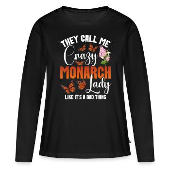 Papillons Le monarque Asclépiade Monarque Monarque Papillon - T-shirt manches longues Premium bio Femme - noir - Devant - Julia (174cm)