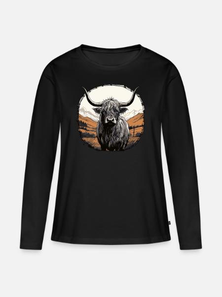 Schottisches Hochlandrind - Frauen Premium Bio Langarmshirt - Schwarz