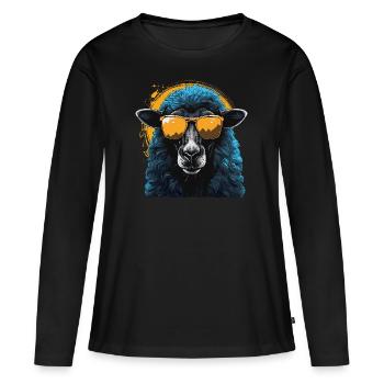 Mouton cool avec des lunettes de soleil - T-shirt manches longues Premium bio Femme - noir - Devant - Julia (174cm)