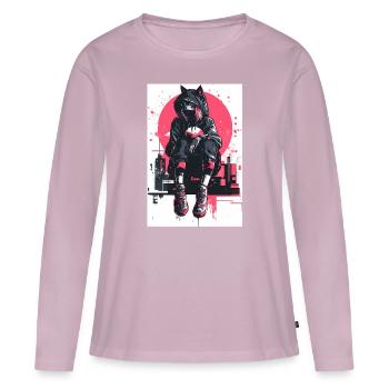 Otaku Streetwear Japon Cyberpunk Techwear Anime - T-shirt manches longues Premium bio Femme - rose poudré - Devant - Julia (174cm)