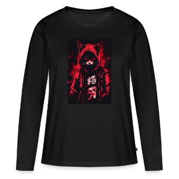 Otaku Streetwear Japon Cyberpunk Techwear Anime - T-shirt manches longues Premium bio Femme - noir - Devant - Julia (174cm)