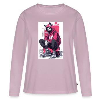 Otaku Streetwear Japon Cyberpunk Techwear Anime - T-shirt manches longues Premium bio Femme - rose poudré - Devant - Julia (174cm)