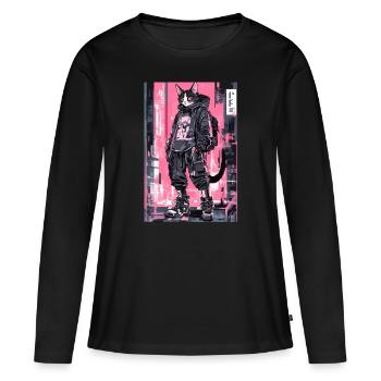 Otaku Streetwear Japon Cyberpunk Techwear Anime - T-shirt manches longues Premium bio Femme - noir - Devant - Julia (174cm)