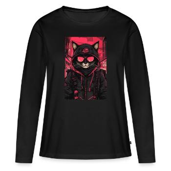 Otaku Streetwear Japon Cyberpunk Techwear Anime - T-shirt manches longues Premium bio Femme - noir - Devant - Julia (174cm)