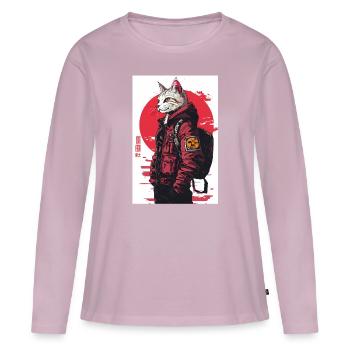 Otaku Streetwear Japon Cyberpunk Techwear Anime - T-shirt manches longues Premium bio Femme - rose poudré - Devant - Julia (174cm)