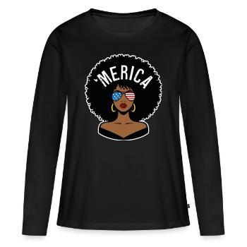 'merica Afro - T-shirt manches longues Premium bio Femme - noir - Devant - Julia (174cm)