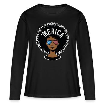 'merica Afro - T-shirt manches longues Premium bio Femme - noir - Devant - Julia (174cm)
