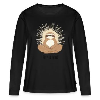 Keep It Slow – Relaxed Sloth Meditation-en - Women's Premium Organic Long Sleeve Shirt - black - Front - Julia (174cm)