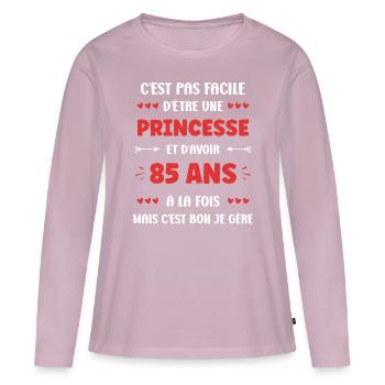 85 ANS - T-shirt manches longues Premium bio Femme - rose poudré - Devant - Julia (174cm)