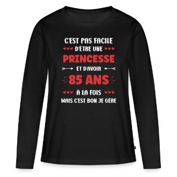 85 ANS - T-shirt manches longues Premium bio Femme - noir - Devant - Julia (174cm)