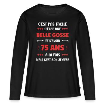 75 ANS - T-shirt manches longues Premium bio Femme - noir - Devant - Julia (174cm)