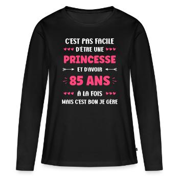 85 ANS - T-shirt manches longues Premium bio Femme - noir - Devant - Julia (174cm)