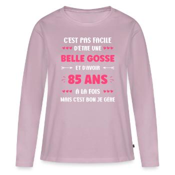 85 ANS - T-shirt manches longues Premium bio Femme - rose poudré - Devant - Julia (174cm)