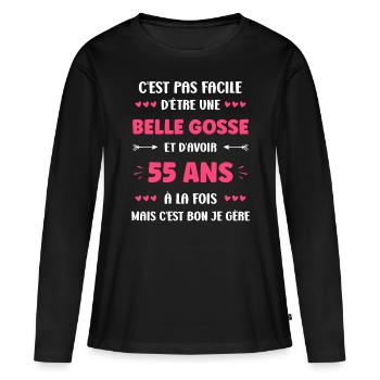 55 ANS - T-shirt manches longues Premium bio Femme - noir - Devant - Julia (174cm)
