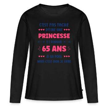 65 ANS - T-shirt manches longues Premium bio Femme - noir - Devant - Julia (174cm)