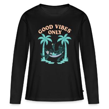 Skeleton – Chill dans un style rétro - T-shirt manches longues Premium bio Femme - noir - Devant - Julia (174cm)