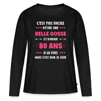 80 ANS - T-shirt manches longues Premium bio Femme - noir - Devant - Julia (174cm)