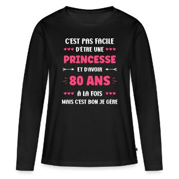80 ANS - T-shirt manches longues Premium bio Femme - noir - Devant - Julia (174cm)