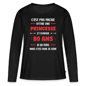 80 ANs - T-shirt manches longues Premium bio Femme - noir - Devant - Julia (174cm)
