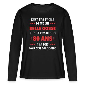 80 ANS - T-shirt manches longues Premium bio Femme - noir - Devant - Julia (174cm)