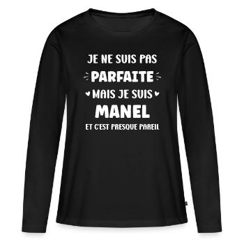 Manel - T-shirt manches longues Premium bio Femme - noir - Devant - Julia (174cm)