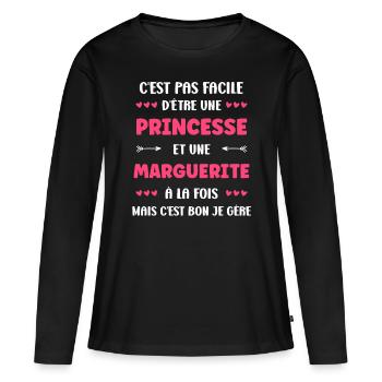 Marguerite - T-shirt manches longues Premium bio Femme - noir - Devant - Julia (174cm)