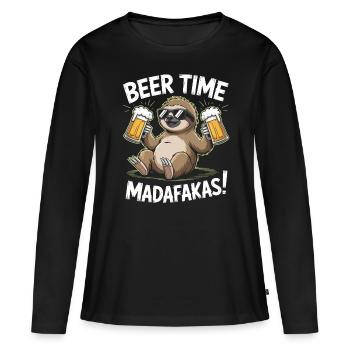 Bier Faultier | Beer Time Madafakas Sloth - Frauen Premium Bio Langarmshirt - Schwarz - Vorne - Julia (174cm)
