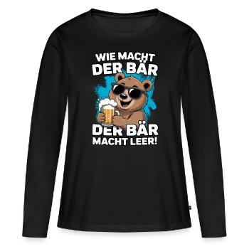 Bier Bär | Wie macht der Bär - Der Bär macht leer - Frauen Premium Bio Langarmshirt - Schwarz - Vorne - Julia (174cm)