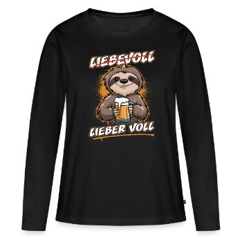 Bier Faultier | Liebevoll lieber voll Sloth - Frauen Premium Bio Langarmshirt - Schwarz - Vorne - Julia (174cm)