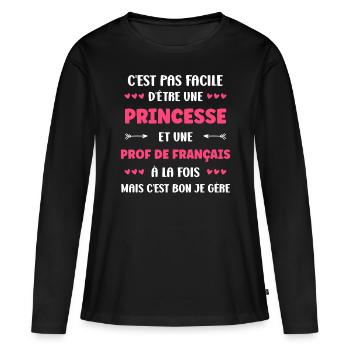 Prof de francais - T-shirt manches longues Premium bio Femme - noir - Devant - Julia (174cm)