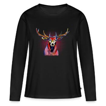 Cerf tacheté - T-shirt manches longues Premium bio Femme - noir - Devant - Julia (174cm)
