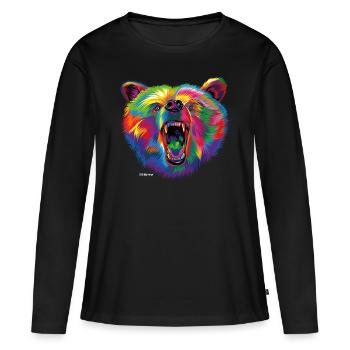 PD Moreno Ours coloré - T-shirt manches longues Premium bio Femme - noir - Devant - Julia (174cm)