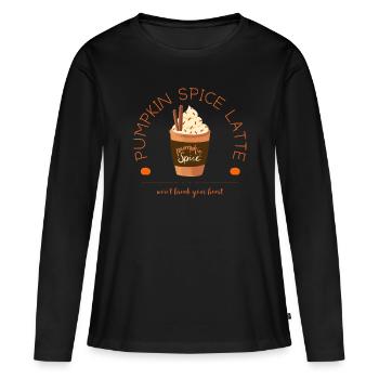 Boisson cadeau d’automne Pumpkin Spice Latte - T-shirt manches longues Premium bio Femme - noir - Devant - Julia (174cm)